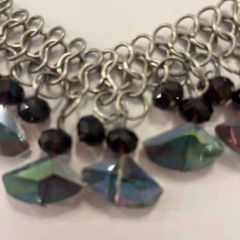 Czech Glass Silver Tone Dramatic Statement Neckla… - image 2